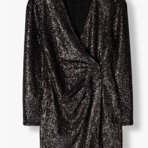 $245 Scotch & Soda Sequin Wrap Dress in Black - Picture 5 of 11